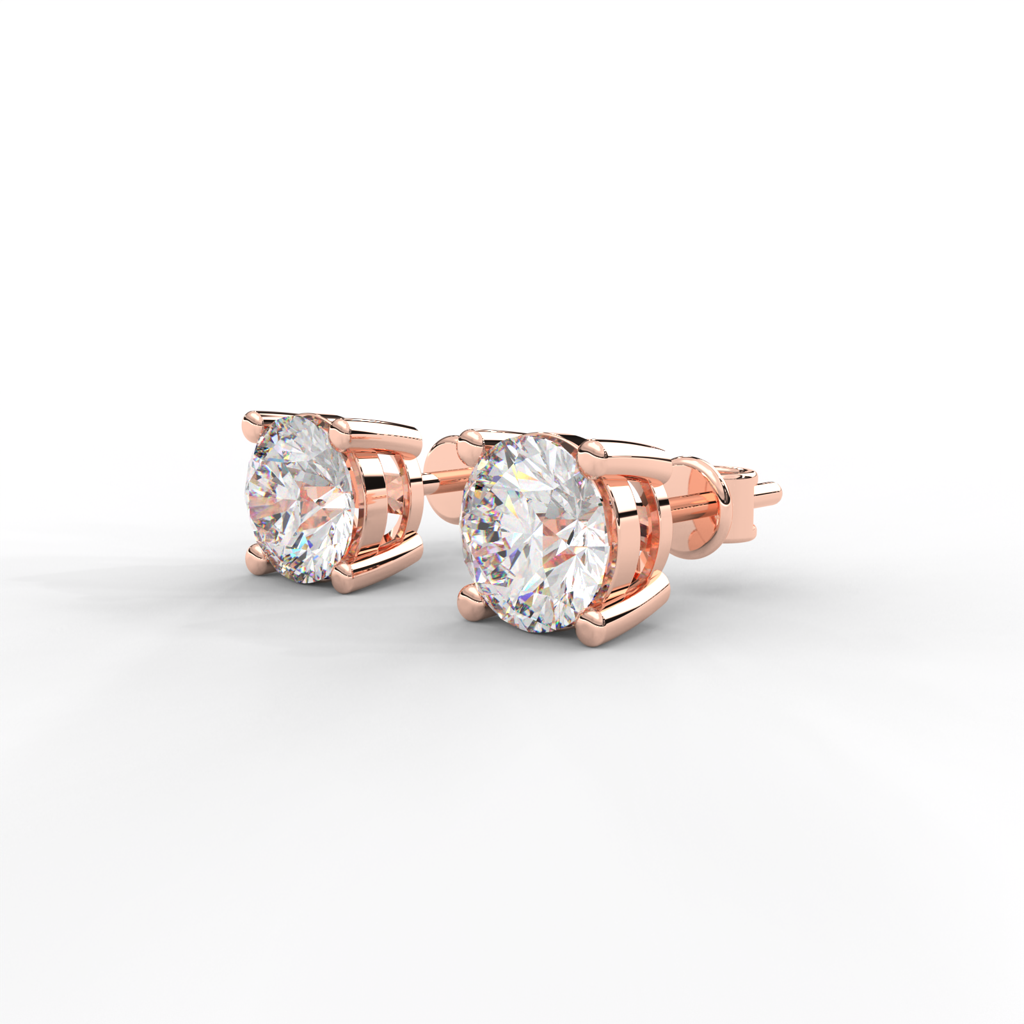 1 Carat Round Moissanite Four Prong Screw-Back Earrings In 14K White Gold Plated : SE-0003-RG