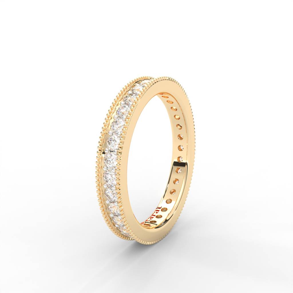 1 Carat Round Moissanite Milgrain Channel Set Eternity Band In 14K Yellow Gold Plated : ERL-0002-Y-8