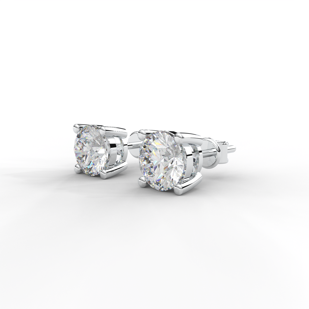 1 Carat Round Moissanite Four Prong Screw-Back Earrings In 14K White Gold Plated : SE-0003