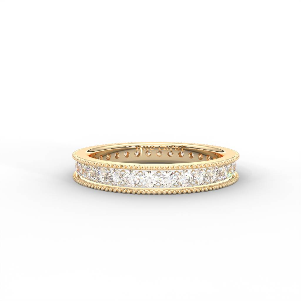 1 Carat Round Moissanite Milgrain Channel Set Eternity Band In 14K Yellow Gold Plated : ERL-0002-Y-8