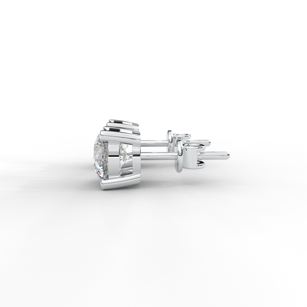 1 Carat Round Moissanite Four Prong Screw-Back Earrings In 14K White Gold Plated : SE-0003