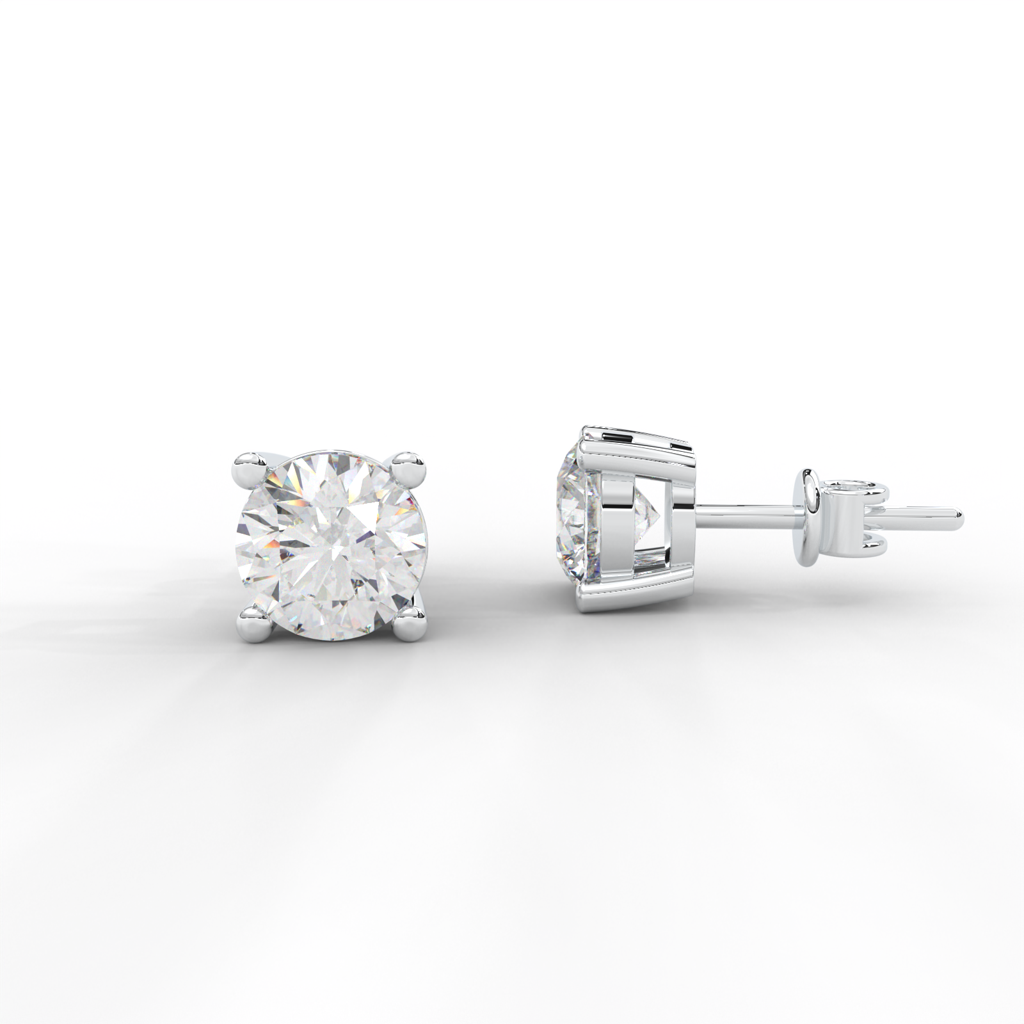 1 Carat Round Moissanite Four Prong Screw-Back Earrings In 14K White Gold Plated : SE-0003