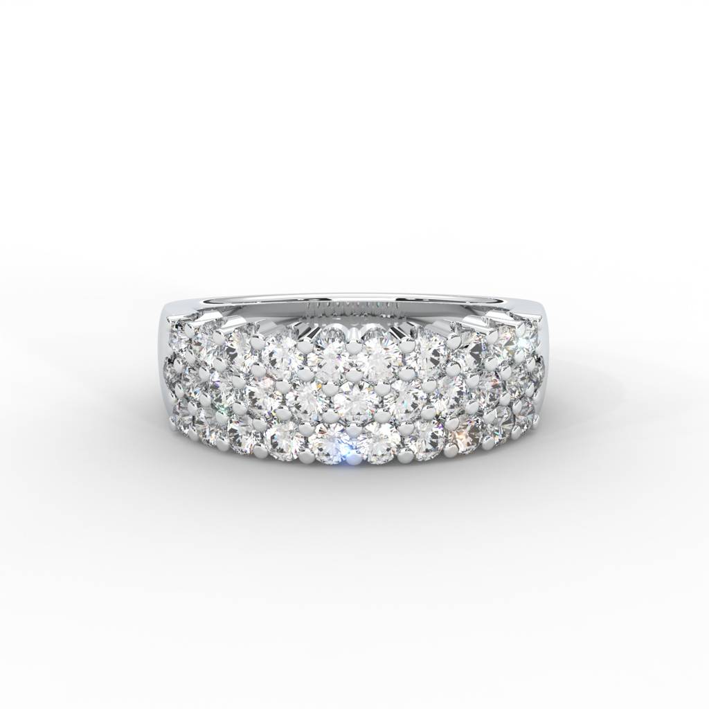 0.93 Carat Round Moissanite Three Row Pave Anniversary Band In 14K White Gold Plated : ARL-0001-WH-8