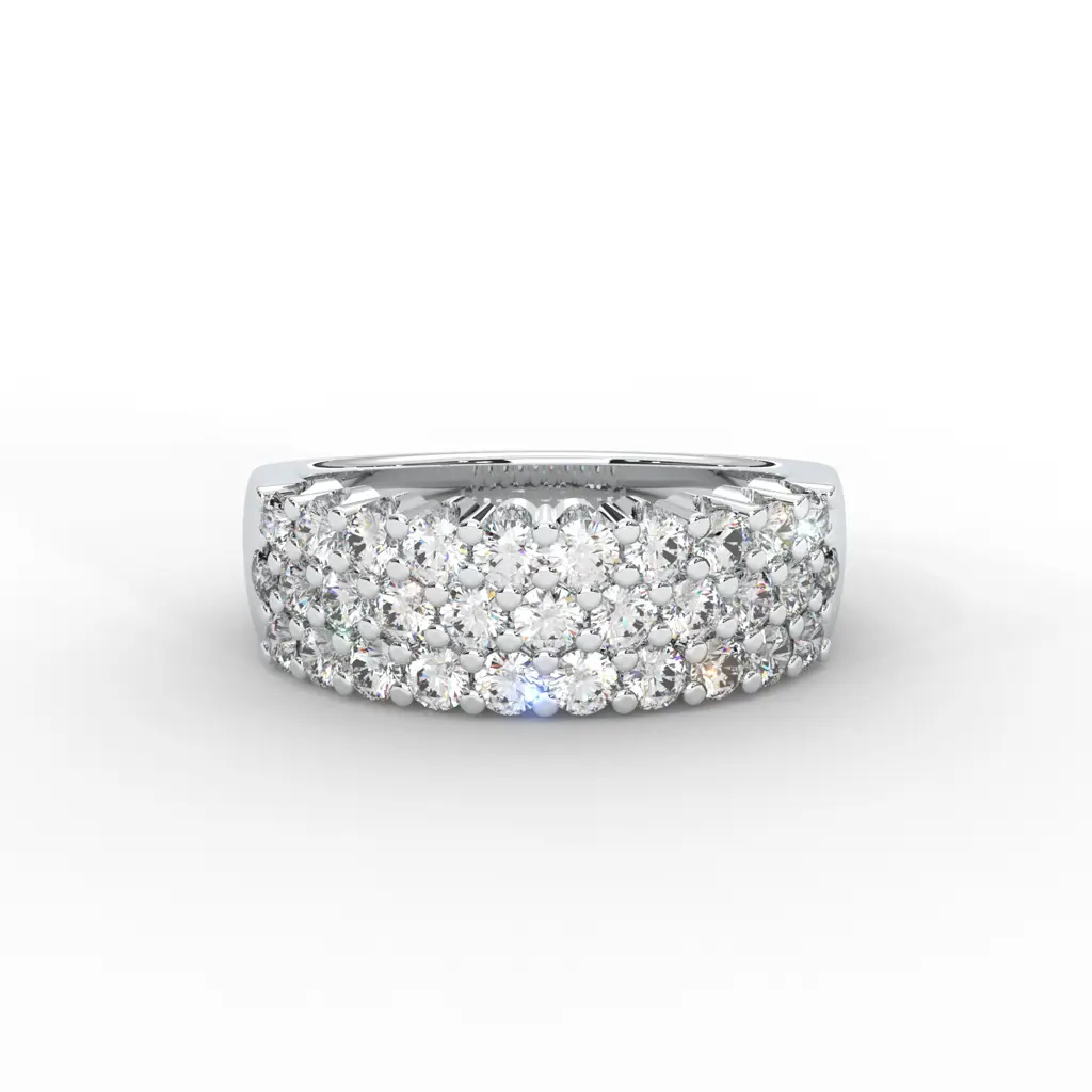 0.93 Carat Round Moissanite Three Row Pave Anniversary Band In 14K White Gold Plated : ARL-0001-WH-8