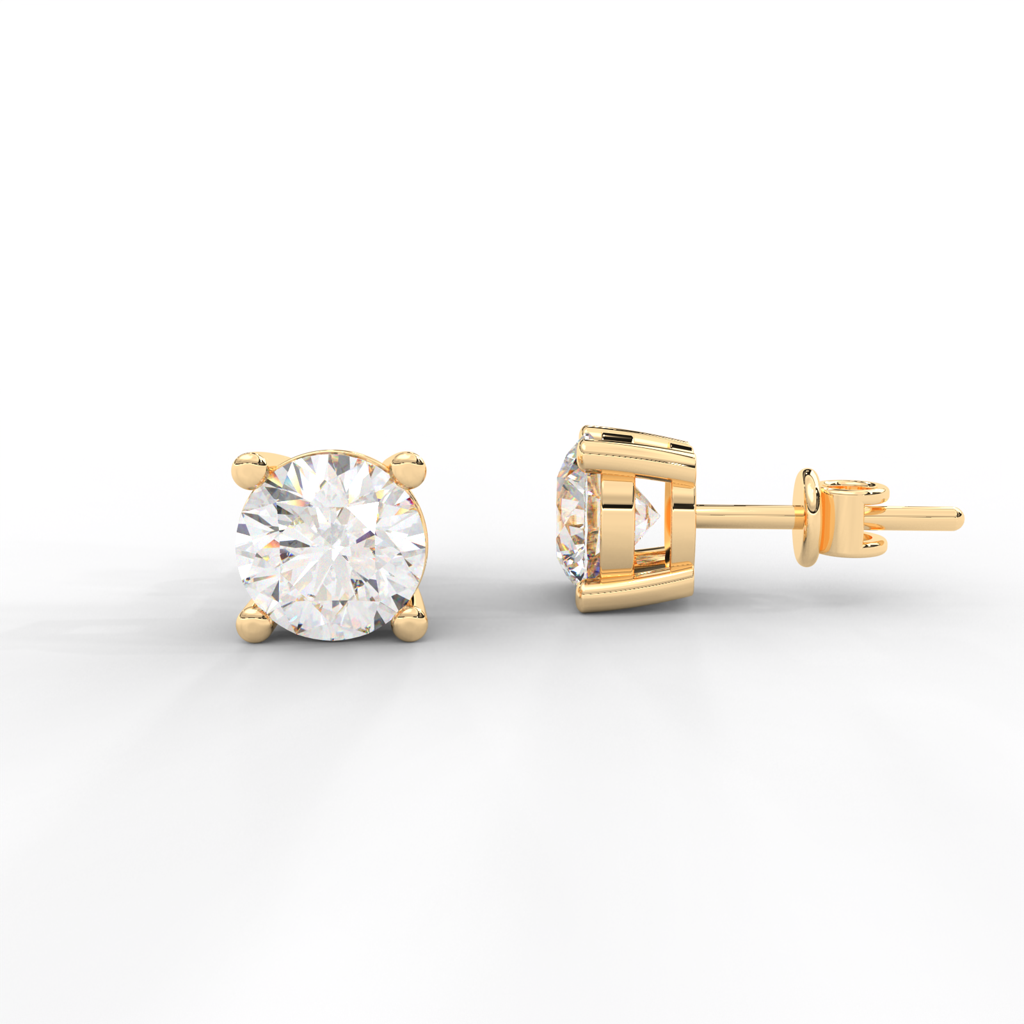 1 Carat Round Moissanite Four Prong Screw-Back Earrings In 14K White Gold Plated : SE-0003-YG