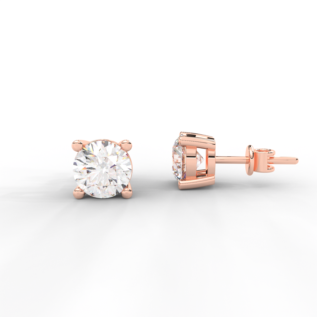 1 Carat Round Moissanite Four Prong Screw-Back Earrings In 14K White Gold Plated : SE-0003-RG