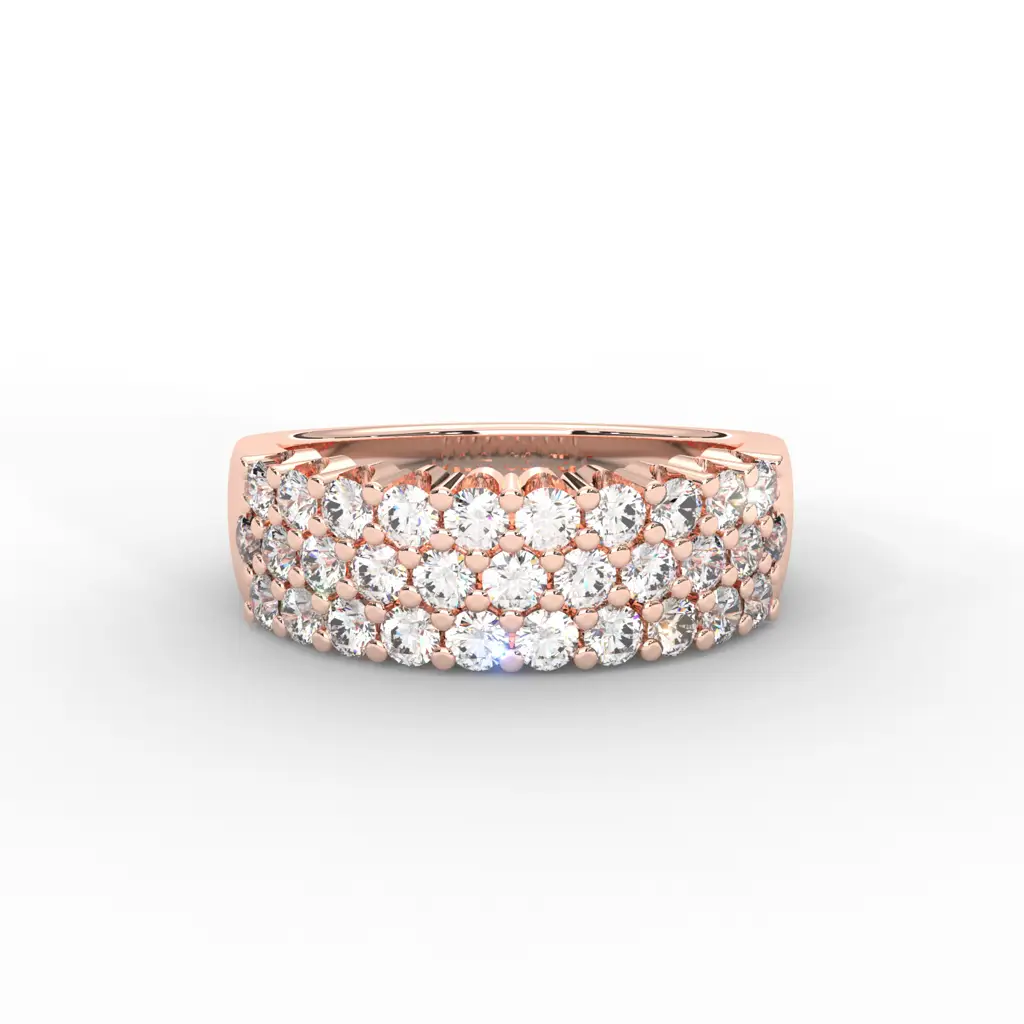 0.93 Carat Round Moissanite Three Row Pave Anniversary Band In 14K Rose Gold Plated : ARL-0001-RG-8