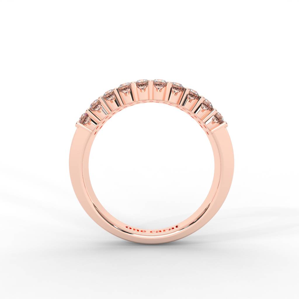 0.93 Carat Round Moissanite Three Row Pave Anniversary Band In 14K Rose Gold Plated : ARL-0001-RG-8