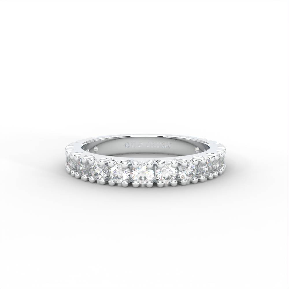 1 Carat Dew Round Moissanite French Pave Anniversary Band In 14K White Gold Plated : CRL-0002-WH-8