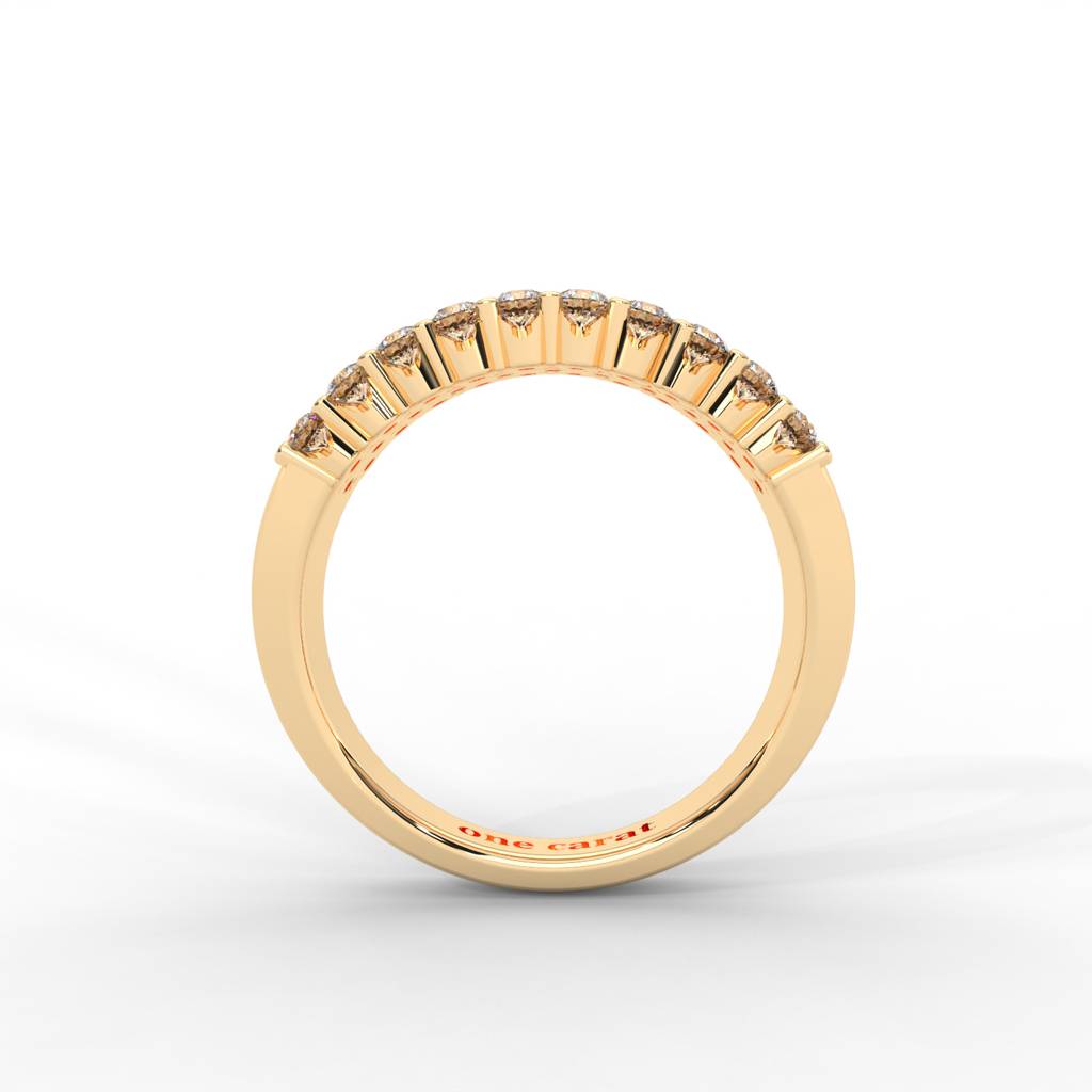 0.93 Carat Round Moissanite Three Row Pave Anniversary Band In 14K Yellow Gold Plated : ARL-0001-Y-8