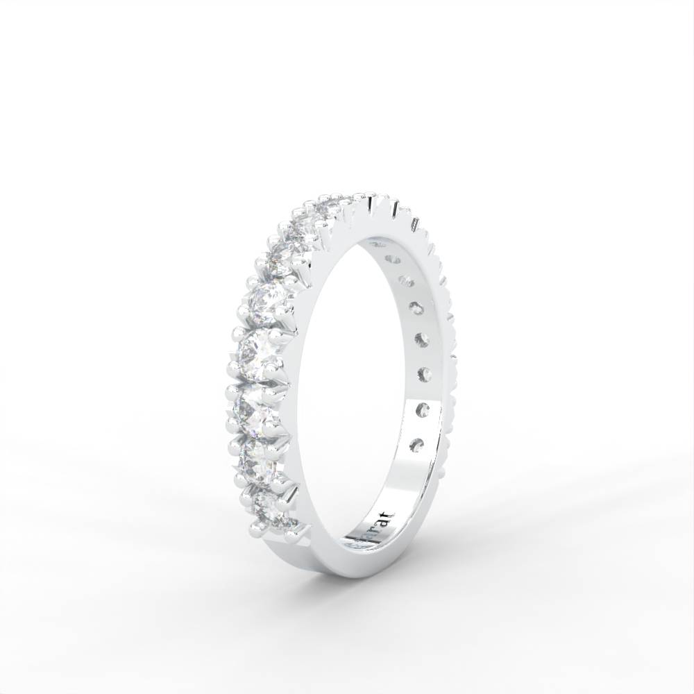1 Carat Dew Round Moissanite French Pave Anniversary Band In 14K White Gold Plated : CRL-0002-WH-8
