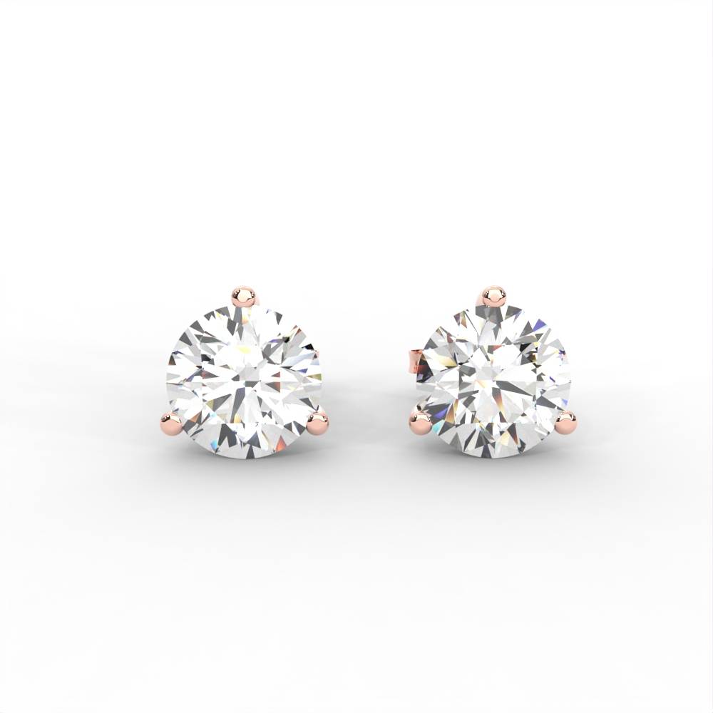 1 Carat Round Moissanite Three Prong Martini Solitaire Stud Earrings In 14K White Gold Plated : SE-0005-RG