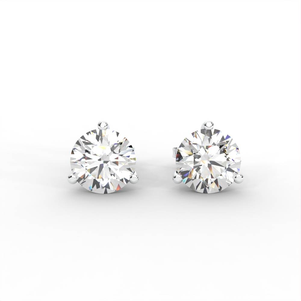 1 Carat Round Moissanite Three Prong Martini Solitaire Stud Earrings In 14K White Gold Plated : SE-0005
