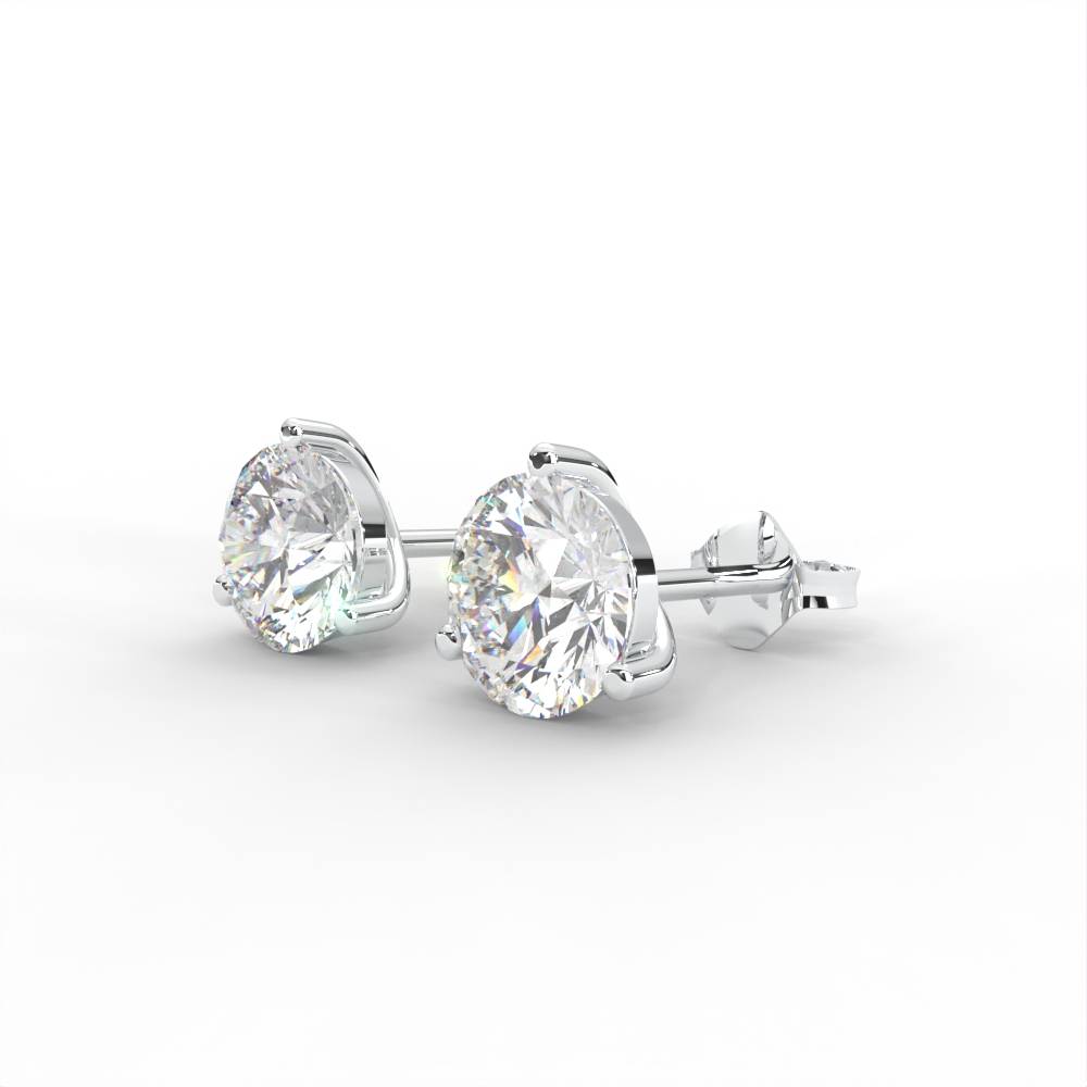 1 Carat Round Moissanite Three Prong Martini Solitaire Stud Earrings In 14K White Gold Plated : SE-0005