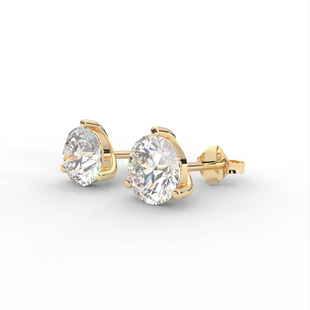 1 Carat Round Moissanite Three Prong Martini Solitaire Stud Earrings In 14K White Gold Plated : SE-0005-YG