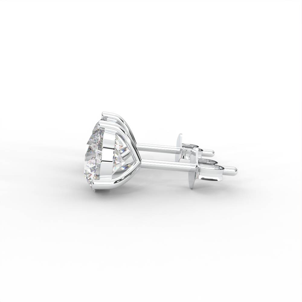 1 Carat Round Moissanite Three Prong Martini Solitaire Stud Earrings In 14K White Gold Plated : SE-0005