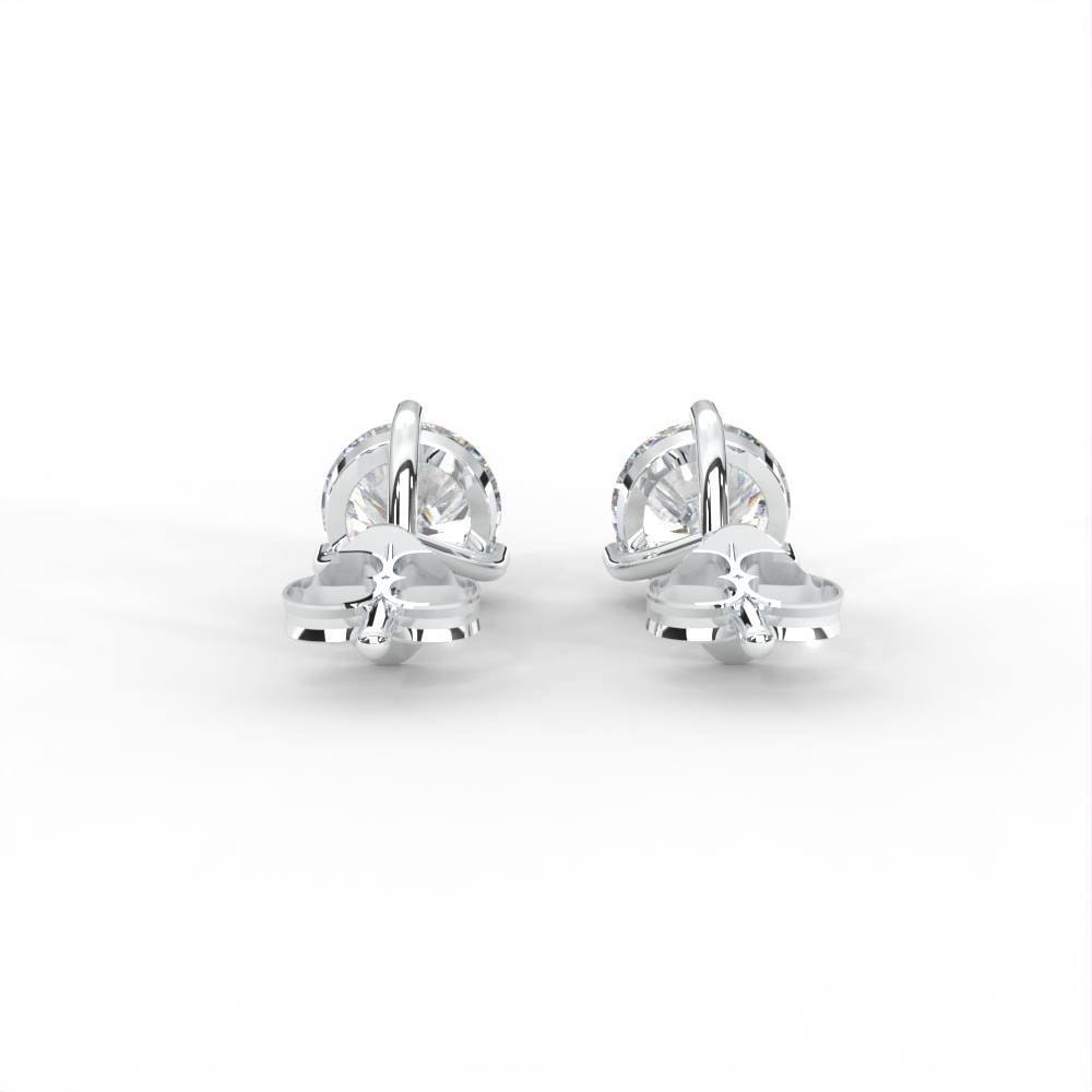 1 Carat Round Moissanite Three Prong Martini Solitaire Stud Earrings In 14K White Gold Plated : SE-0005