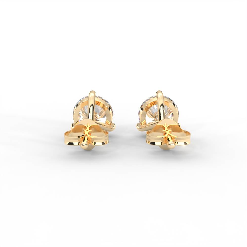 1 Carat Round Moissanite Three Prong Martini Solitaire Stud Earrings In 14K White Gold Plated : SE-0005-YG