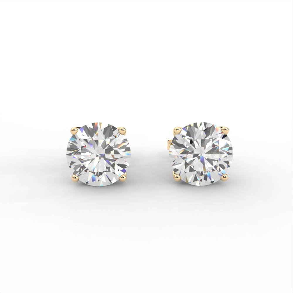 1 Carat Round Moissanite Four Prong Martini Solitaire Stud Earrings In 14K Yellow Gold Plated : SE-0004-YG