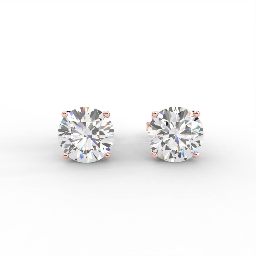 1 Carat Round Moissanite Four Prong Martini Solitaire Stud Earrings In 14K Yellow Gold Plated : SE-0004-RG