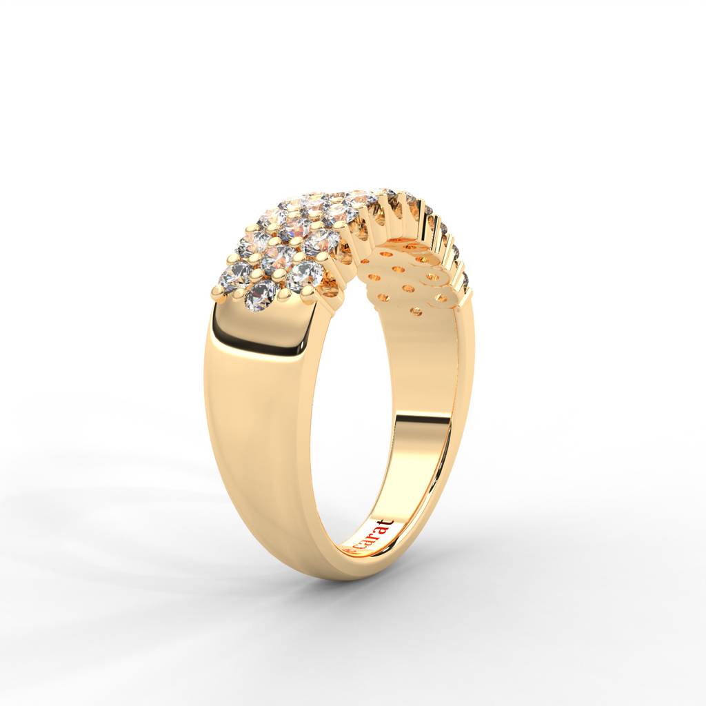 0.93 Carat Round Moissanite Three Row Pave Anniversary Band In 14K Yellow Gold Plated : ARL-0001-Y-8