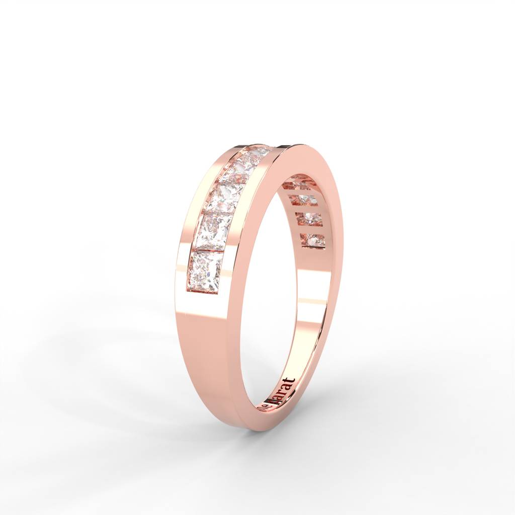 1 Carat Square Moissanite Channel Set Anniversary Band Ring In 14K Rose Gold Plated : ARL-0002-RG-8