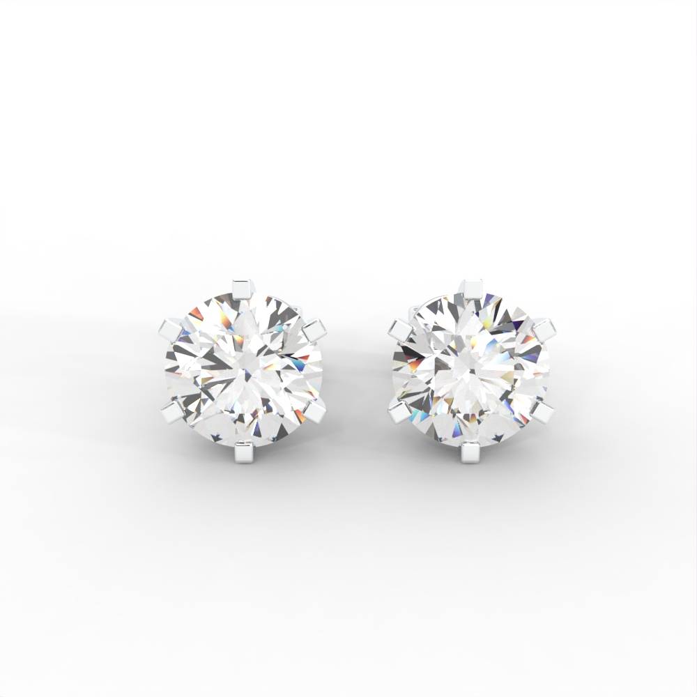 Round Moissanite Stud Earrings - 1 Carat In 14K White Gold Plated : SE-0001