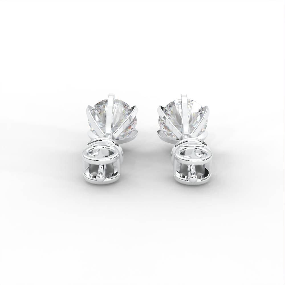Round Moissanite Stud Earrings - 1 Carat In 14K White Gold Plated : SE-0001