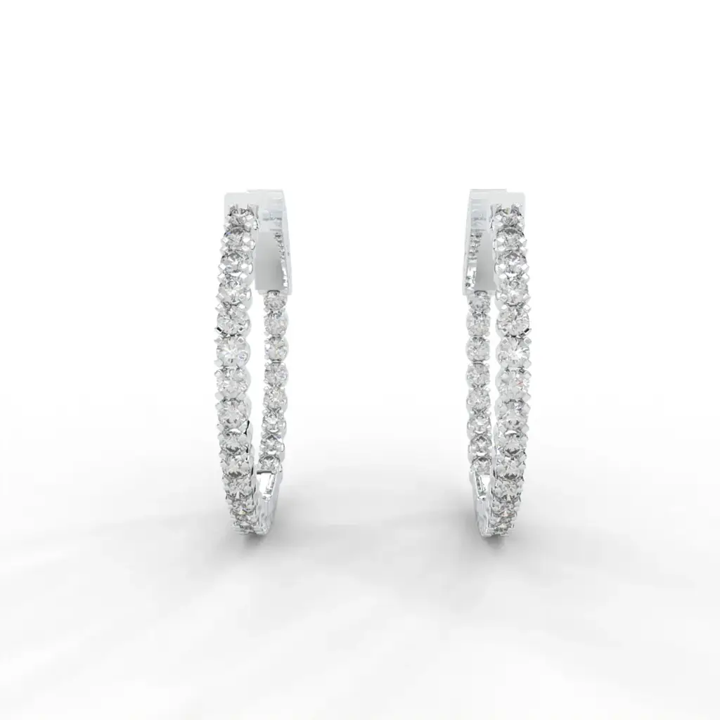 1 Carat Round Moissanite Hoop Earrings In 14K White Gold Plated : SE-0009