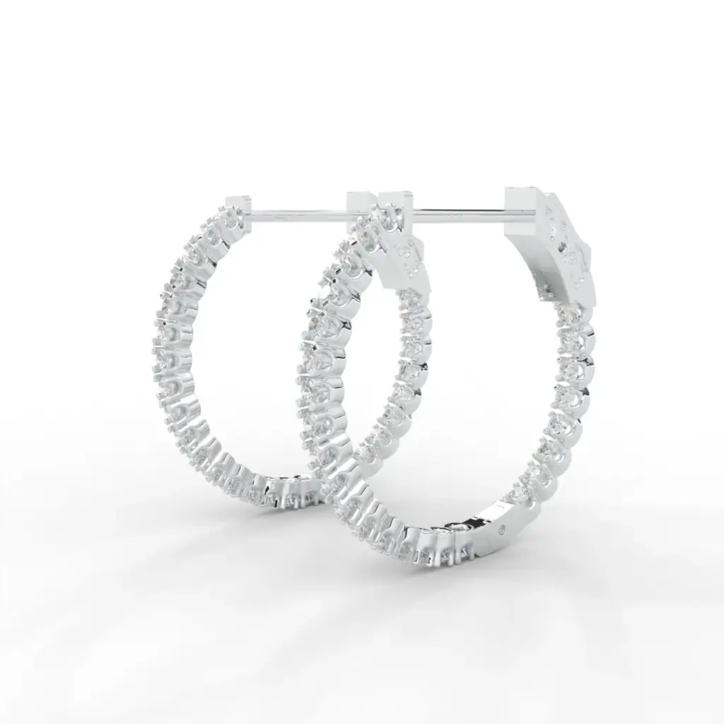 1 Carat Round Moissanite Hoop Earrings In 14K White Gold Plated : SE-0009
