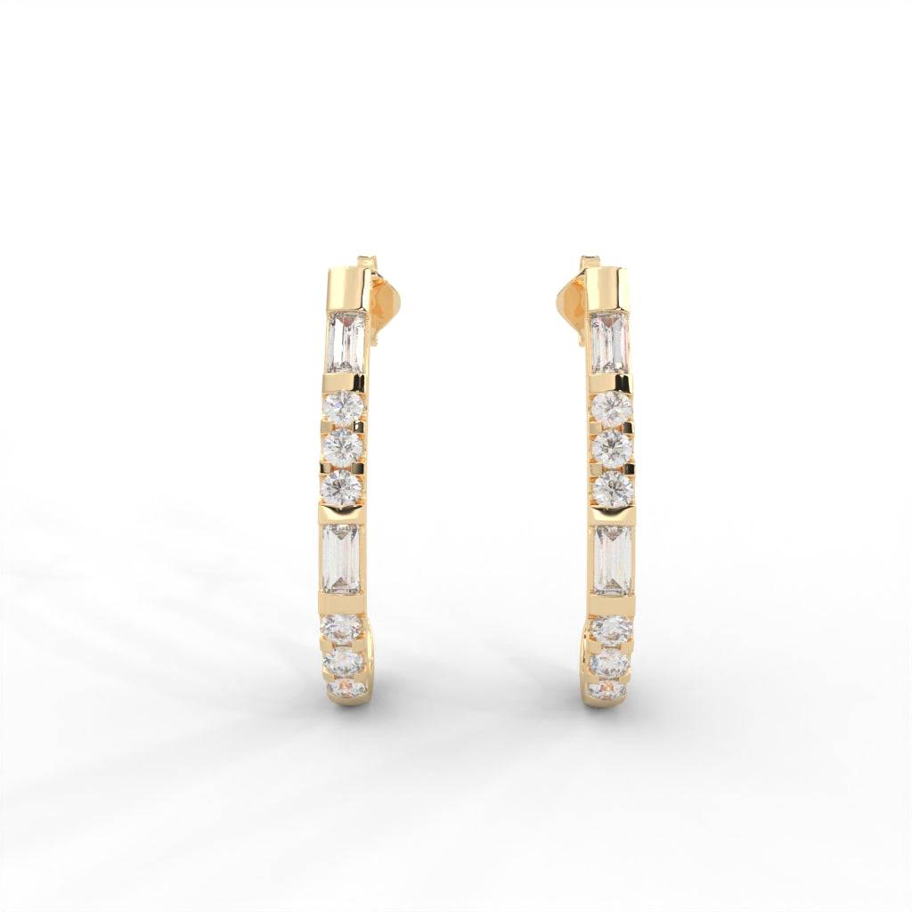 0.82 Carat Dew Straight Baguette Moissanite J-Hoop Earrings In 14K Yellow Gold Plated : SE-0010-YG