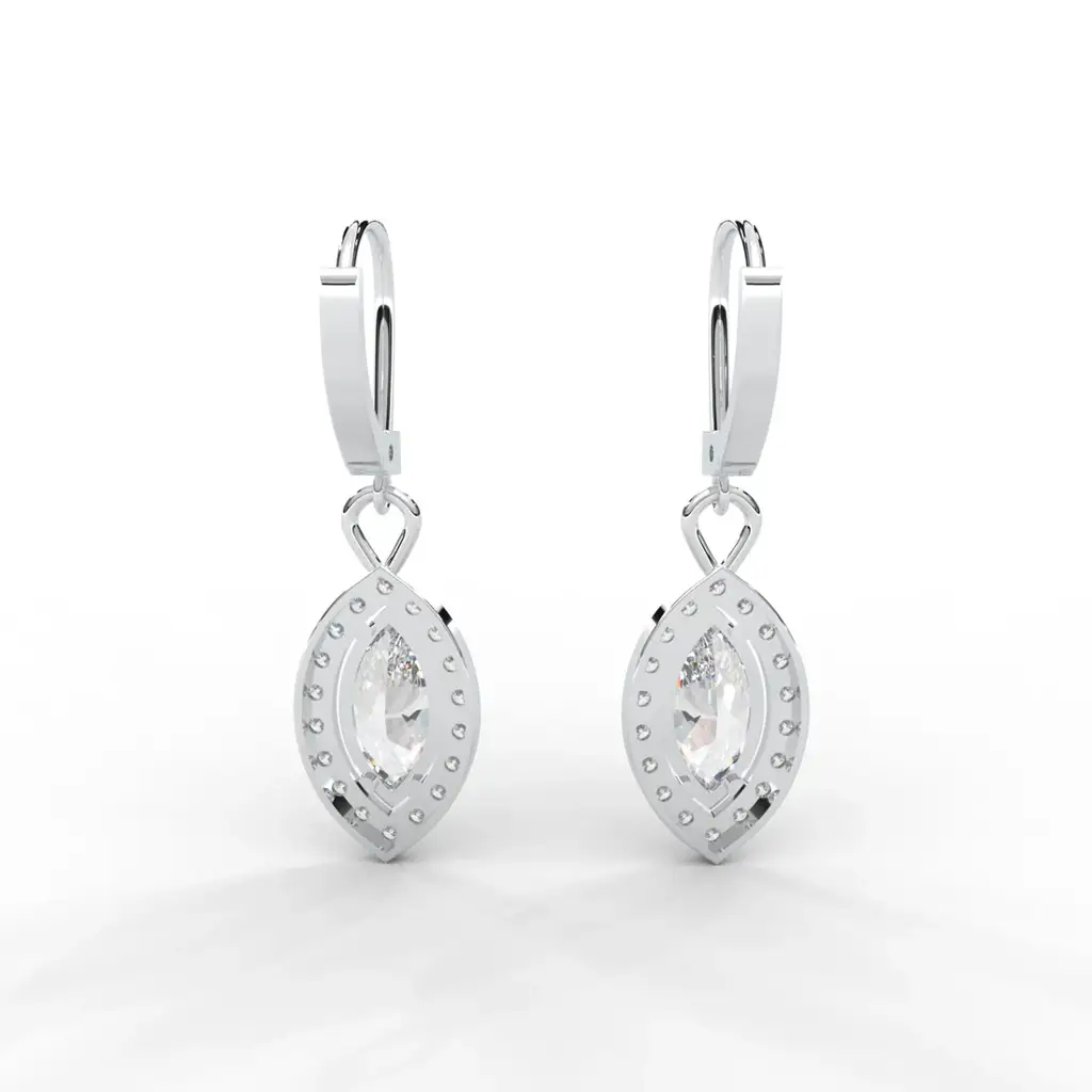 0.95 Carat Marquise Moissanite Halo Drop Earrings In 14K White Gold Plated : SE-0008