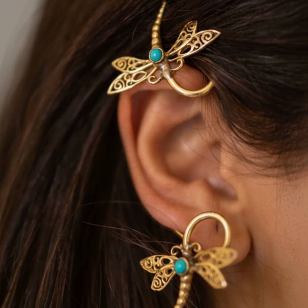 Dulcett India Dragonfly Boho Ear Cuff Earrings No Pierceing Required : DTINDDRAGONFLYEC-01