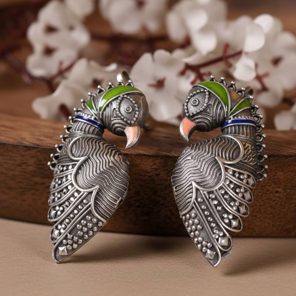 Dulcett India Meenakari Bird Shaped Ear Cuff Earrings : DTINDMEENABIRDEC-01