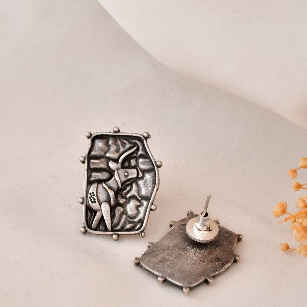 Dulcett India Oxidised Silver Tribal Inspired Drop Earrings : DTINDINDUSER-01