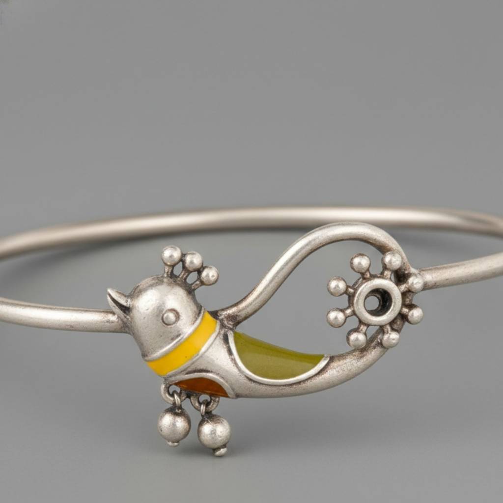 Dulcett Silver Plated Meenakari Work Bird Bracelet For Her : DTINDPAKHICUF-01