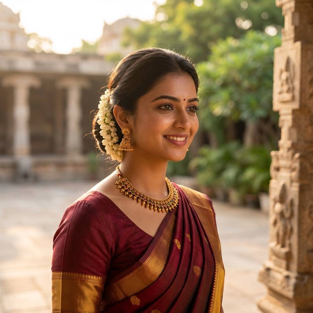 South Indian Temple Jewellery Bridal Choker Necklace Set With Jhumka Earrings : K-1371