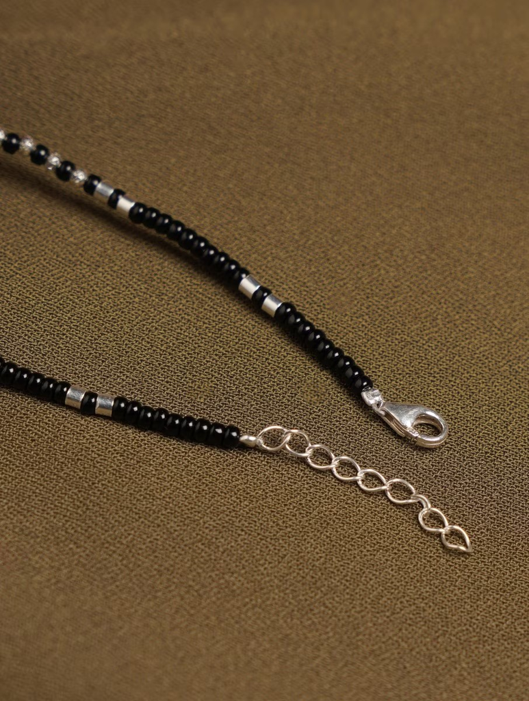 925 Sterling Silver Evil Eye Black Beaded Bracelet : ARSBR172