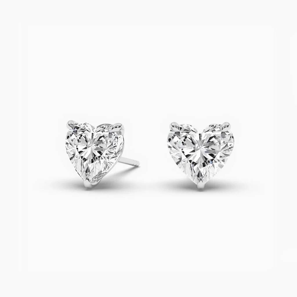 2 Carat Heart Cut Solitaire Moissanite Stud Earrings : SE-0012-WH