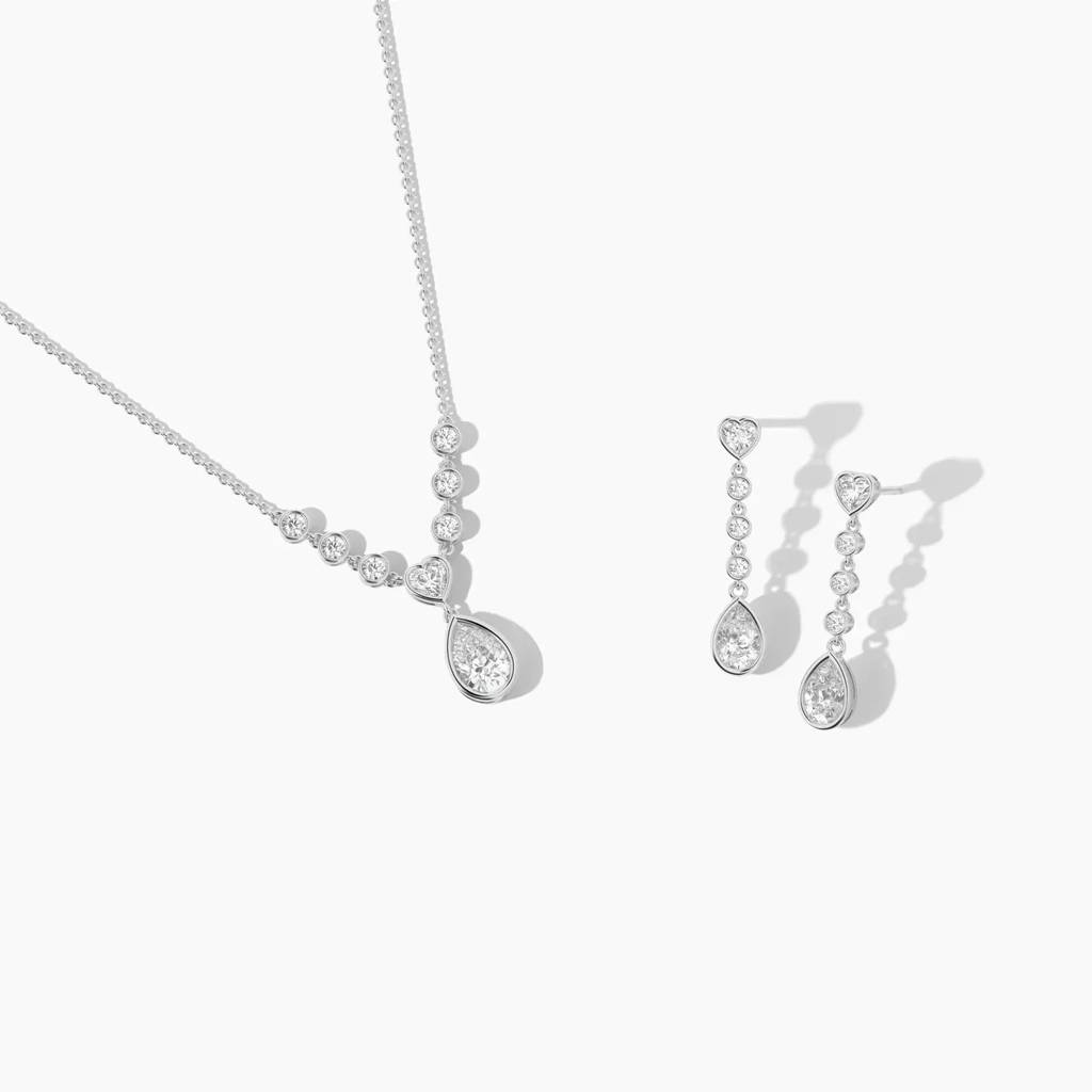 Heart & Pear Cut Moissanite Diamond Drop Necklace Set : NTNS-0001-WH