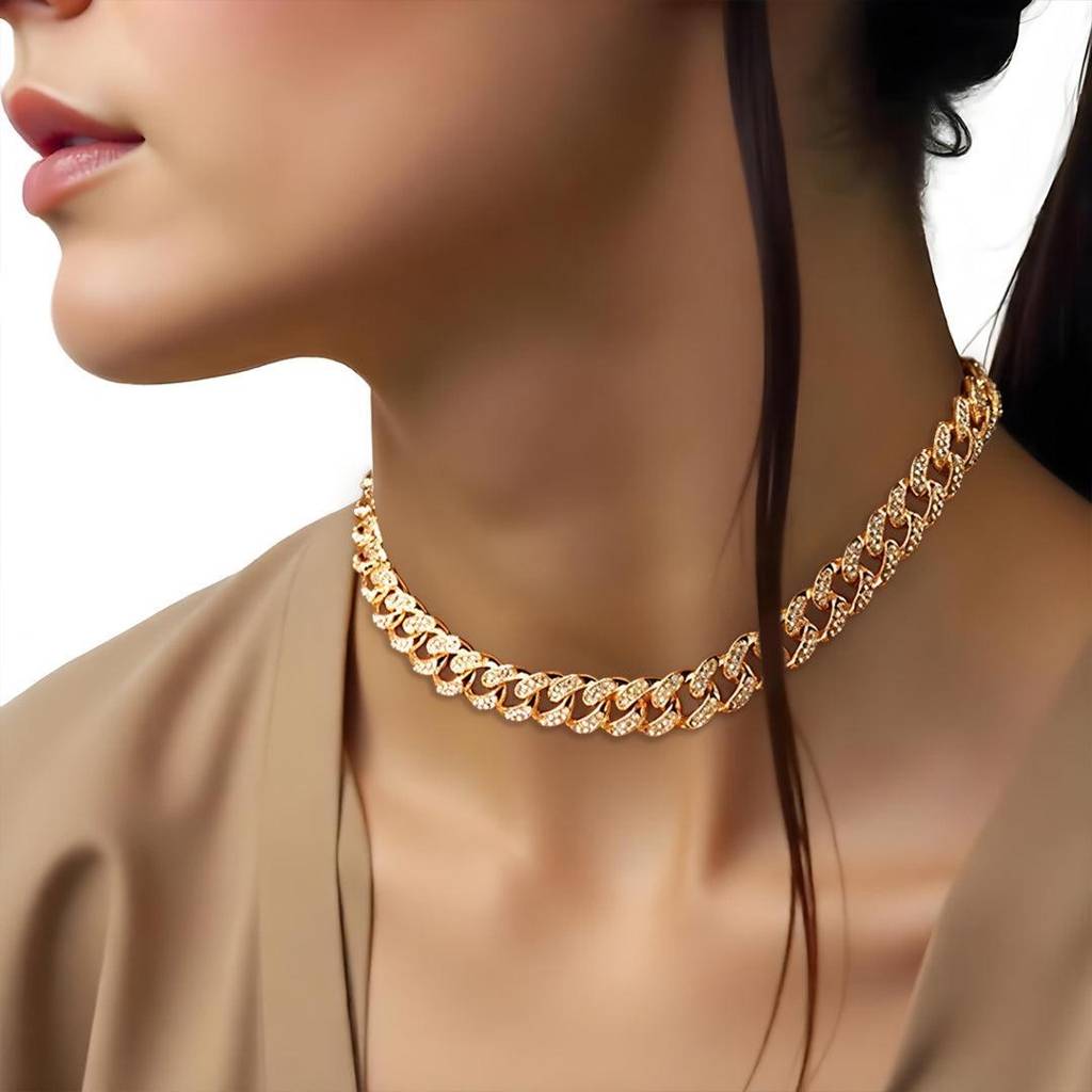 Gold Plated Bold Chain Necklace For Women And Girls : Olivia Premium Cuban Link Chain : VAROLIGDNO00