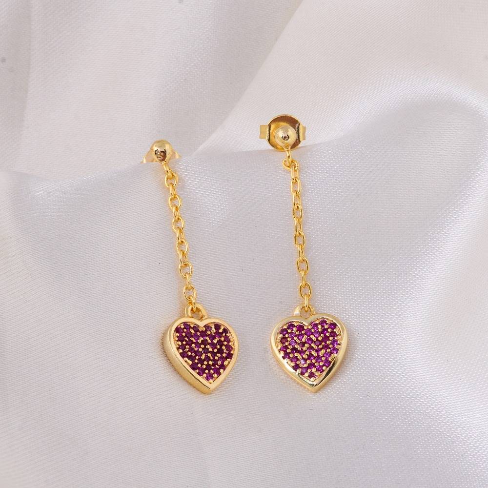 Pink Cz Drop And Dangle Earrings : CUM012