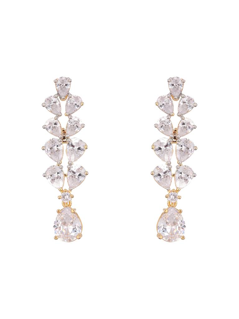Gold Plated Zircon Studded Double  Lined Pear Shaped Solitaire Bridal Necklace Jewellery Set : SJNK2377