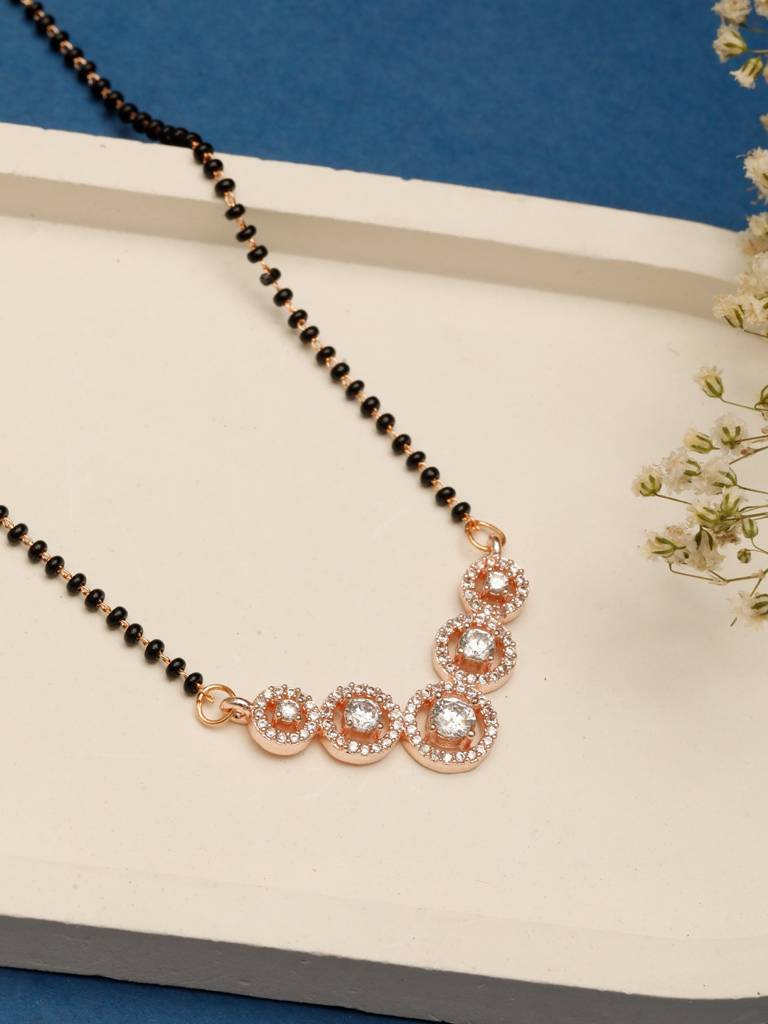 18Kt Rose Gold-Plated Ad With Cz-Stone Studded & Beaded Mangalsutra : VI25MSAD100001