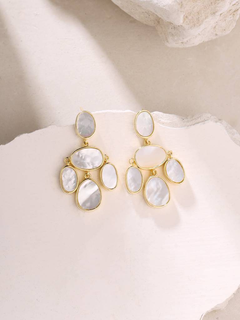 Kicky & Perky 925 Sterling Silver Mother Of Pearl Oval Disc Earrings : VSILIJE004_G