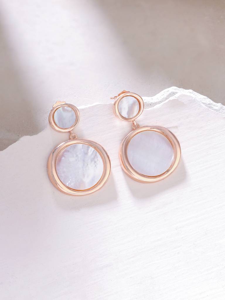 Kicky & Perky 925 Sterling Silver Mother Of Pearl Earrings Rose Gold Plated Multi-Size : VSILIJE005_R