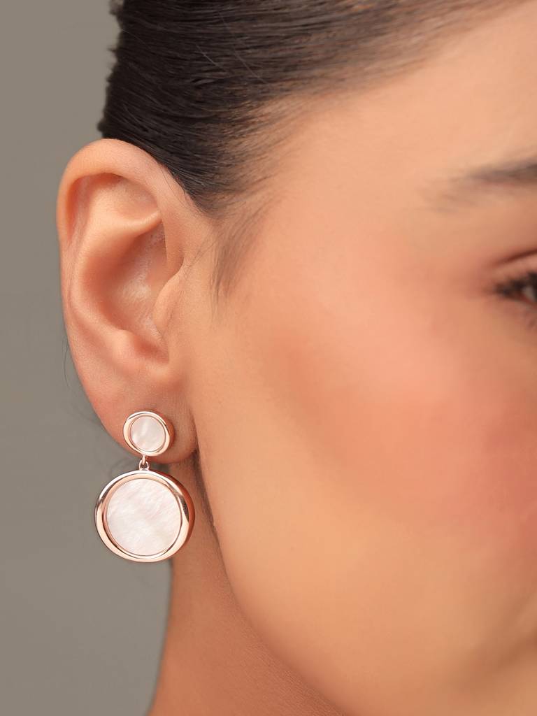 Kicky & Perky 925 Sterling Silver Mother Of Pearl Earrings Rose Gold Plated Multi-Size : VSILIJE005_R