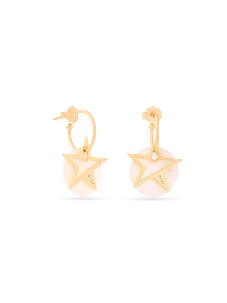 Kicky & Perky 925 Sterling Silver Star And Mother Of Pearl Hoop Earrings : VSILIJE006_G