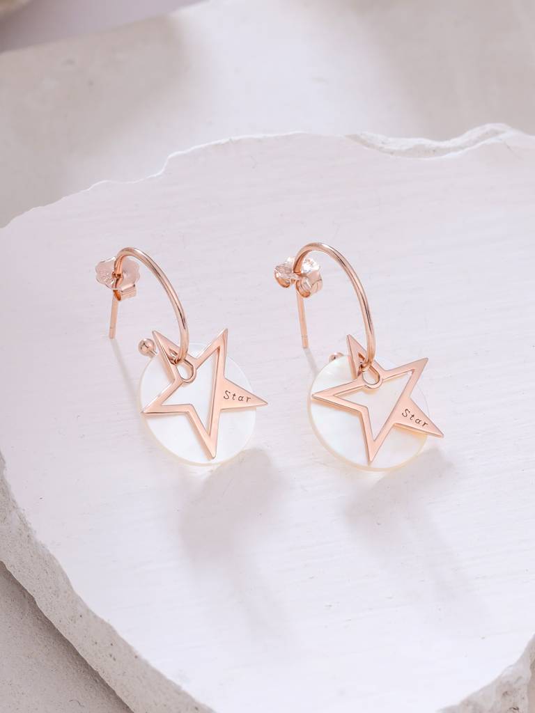 Kicky & Perky 925 Sterling Silver Star And Mother Of Pearl Hoop Earrings : VSILIJE006_R