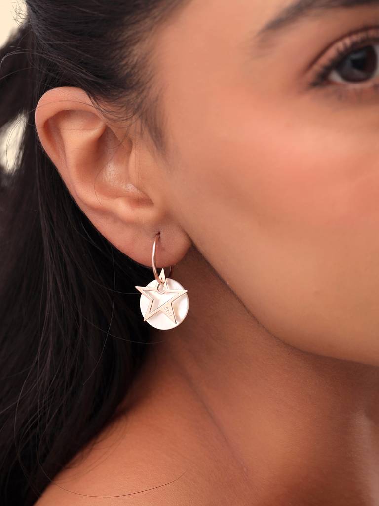Kicky & Perky 925 Sterling Silver Star And Mother Of Pearl Hoop Earrings : VSILIJE006_R